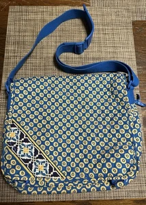 Vera Bradley Riviera große Messenger-Laptop-Umhängetasche blau gelb Blumenmuster - Bild 1 von 12