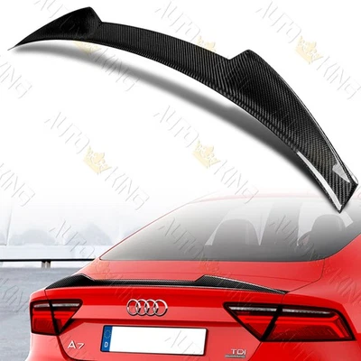 FIT 12-18 AUDI A7 S7 RS7 V-STYLE REAL CARBON FIBER REAR TRUNK LID SPOILER WING - Image 1 of 4