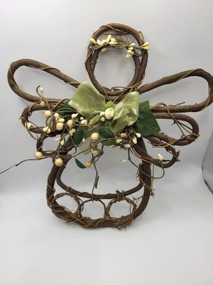 Vintage Wood Wicker Rattan Christmas Angel Wall/Door Decoration - Image 1 of 4