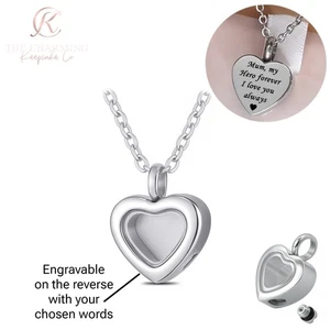 Urna collar de cristal corazón cenizas de cremación grabada en plata - memorial autocompletable - Imagen 1 de 7
