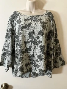 Cut Loose Top Women XL Crinkle Rayon Blend Floral Check 3/4 Sleeve - Picture 1 of 9