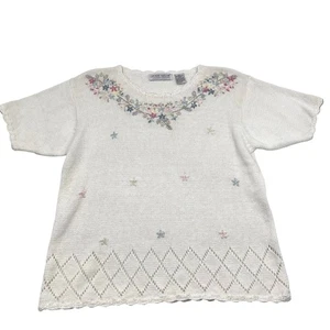 Carolyn Taylor Damen Vintage 80er Pailletten Blumen bestickt Landhaus Pullover Gr. S - Bild 1 von 12