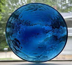 Blenko Art Glass Rondel 8" Disc Vintage 1960s MCM Architectural Suncatcher Blue - Picture 1 of 6