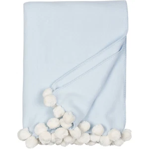 NWT Malibu Luxxe bamboo Pom Pom throw blanket light blue/ivory originally $145 - Picture 1 of 4