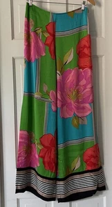 Trina Turk Wide Leg Pants Resort Sz 4 MultiColor Rose Stripe Floral lightweight - Picture 1 of 7