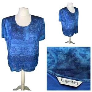 JACQUES VERT Blue Top Size 22 Button Detail Lined Short Sleeves Smart Lightweigh - Picture 1 of 24