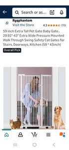 59" Extra Tall Cat Gate for Doorway, 29.5-32.6" Wide Pressure 29.9-32.6" WHITE - Picture 1 of 7