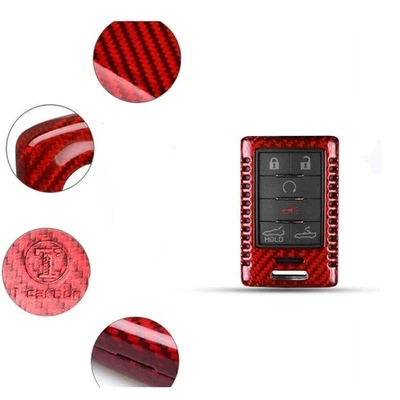 Red Remote Key Fob Cover Case For Cadillac Chevrolet C7 LKC 1 Set Carbon Fiber - Image 1 of 4