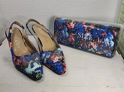 Whittall & Shon Embellished Red Black Back Heels Size 8 With Clutch NEW  - Image 1 of 4