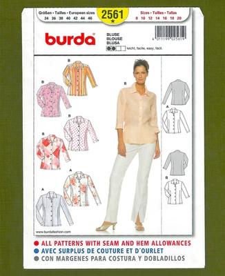 Classic Blouse Sewing Pattern~Long or ¾ Sleeves (Sizes 8-20) Burda Style 2561 - Image 1 of 4