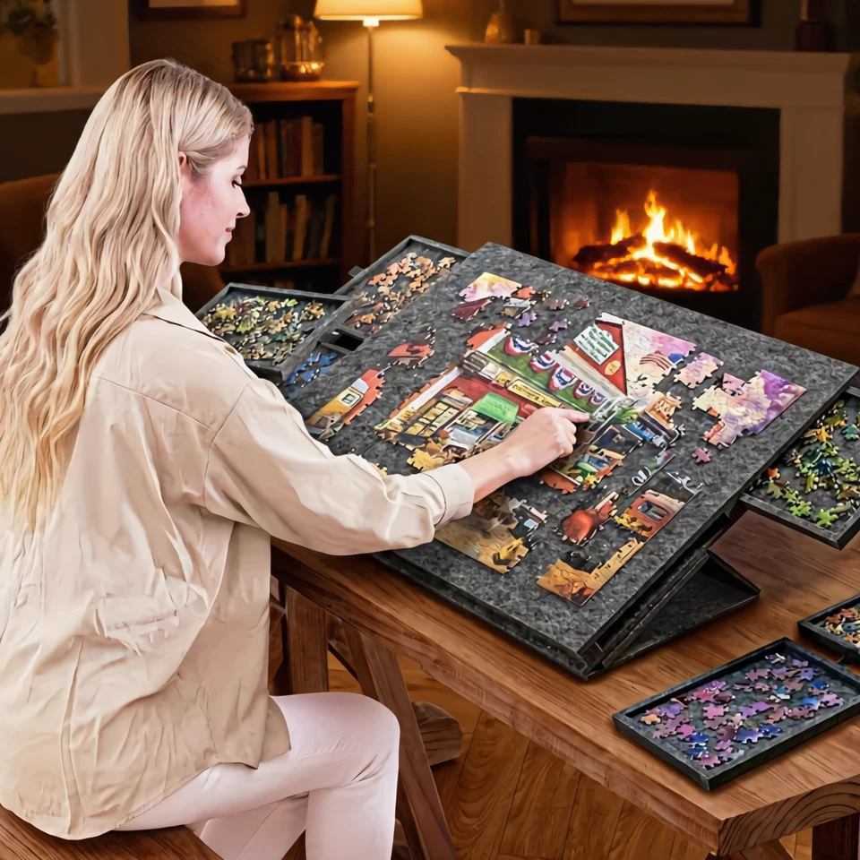 1000 Piece Foldable Tilting Puzzle Board with Drawers Felt Cover Portable Table - Image 1 of 4