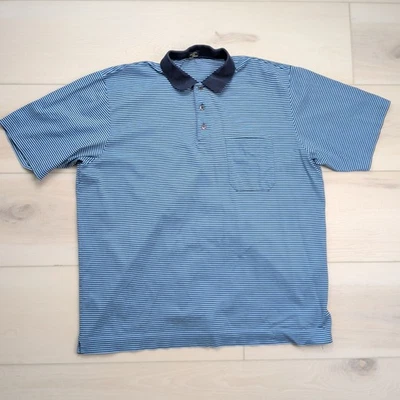 Camisa Polo Solemare Maus & Hoffman Para Hombres XL Azul Blanco Rayas Golf Bolsillo Italia Foto 1 de 4