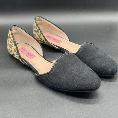Zapatos planos sin cordones Betsey Johnson para mujer 8,5 COCOH negros de gamuza y leopardo COCOH Foto 1 de 4