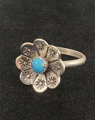 Antiker Sterling & Türkis gestempelt Blume Südwesten Ring Gr.5,75 - Bild 1 von 4