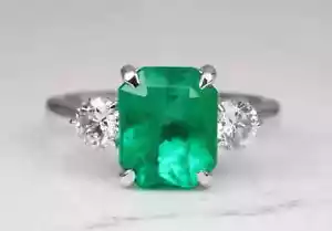 Verlobungsring 3,50 kt Art Deco Vintage Stil Laborgefertigt Diamant Smaragd Silber - Bild 1 von 8