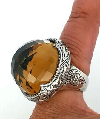 Anillo cúpula de cuarzo coñac de plata esterlina 925 Scott Kay tamaño 37,1 gramos - 7 Foto 1 de 4