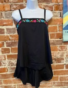 Fit 4 U Black Embroidered Bandeau Tankini & Short 12 Swimsuit New - Picture 1 of 8
