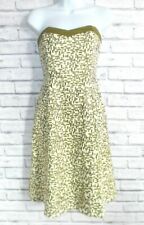 Coast Olive Green Geo Embroidered Strapless Fit & Flare Dress Size 10 12