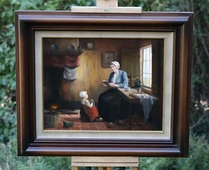 Anne Mulder (1926-?) genre scene, mother with her daugher, oil painting - Picture 1 of 8