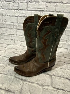 Old West Womens Jama Vintage 6.5M Blue Inlay Cowgirl Boot Snip Toe LF1526 - Picture 1 of 6