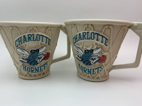 Charlotte Hornets Coffee Mug Vintage Hoop Mug Unique Hard To Find NBA Set Of 2 Cover