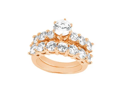 Conjunto de anillo de compromiso de diamantes de corte redondo de 2,75 quilates de oro sólido de 14 k GH SI1 Foto 1 de 3