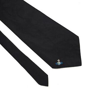 VIVIENNE WESTWOOD TIE Total Black Wide Classic Woven Silk Necktie on buttons