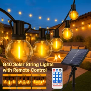 G40 Solar String Lights, 15M Outdoor Patio Lights with 21 LED Bulbs & Remote - Picture 1 of 8