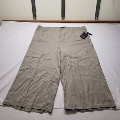 Nuevo Pantalón NYDJ Recortado Pierna Ancha Mezcla de Lino Para Mujer 22W Beige Tiro Alto Recortado Playa Foto 1 de 4