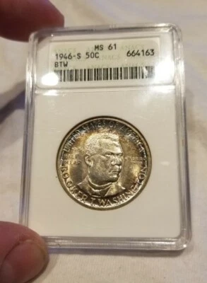 1946-S 50C Booker T Washington Commemorative ANACS MS-61 Awesome Appeal & Toning - Image 1 of 4