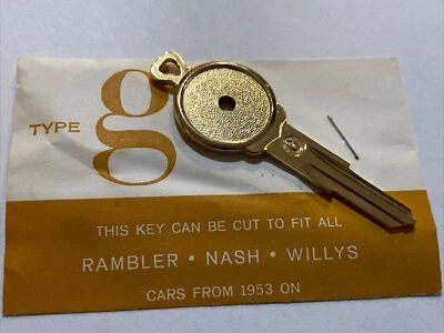 Llave de coche antigua sin cortar tipo G Rambler Nash Willys AMC en blanco sin cortar nueva de colección Foto 1 de 3