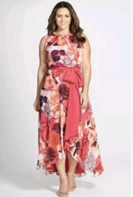 Eliza J Plus Multicolor Floral Print Tie Sleeveless Maxi Dress Size 20W $178 - Image 1 of 4