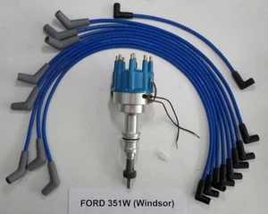 FORD 351W Windsor PRO-BILLET Distributor + BLUE Spark Plug Wires use w/ MSD Box - Picture 1 of 1