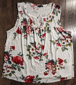 Papermoon Womens White Floral Tank Top Size 3X NWOT Flowy, Soft Comfortable USA - Picture 1 of 15
