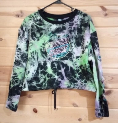 Sexy Sudadera Pullover Recortada Santa Cruz Verde Púrpura Tie-dye Talla Mediana Foto 1 de 4