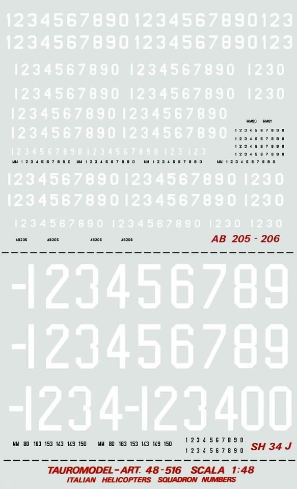 TAURO MODEL TM48/516 NUMERI DI MATRICOLA/REPARTO x SH 34, AB 205, AB 206 1:48 - Immagine 1 di 1