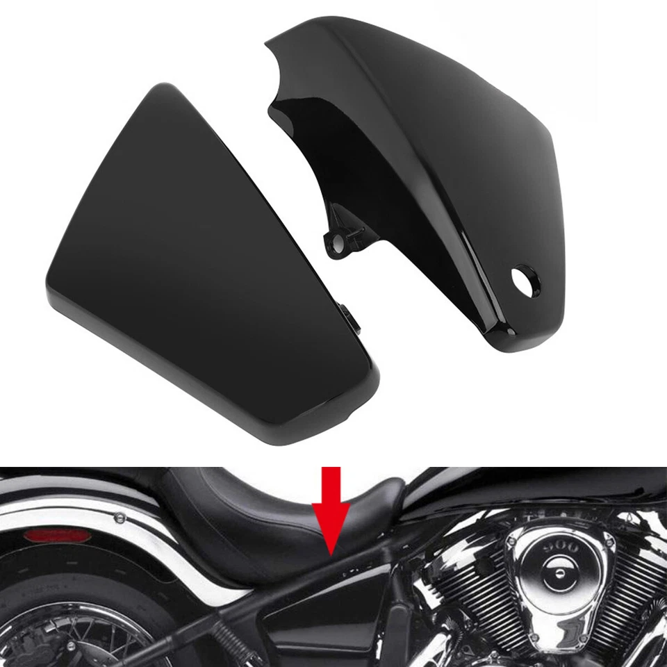 Cubiertas de carenado lateral de batería negras brillantes para Kawasaki Vulcan 900 VN900 2006-2020 Foto 1 de 4