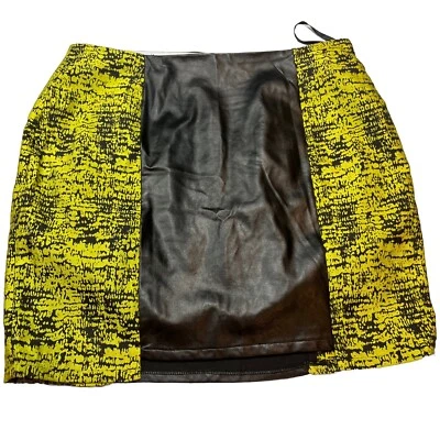 NUEVA MINI Falda Punk Amarillo Neón Negra Retro Años 80 Club Nocturno Imitación Cuero Grande Lg Foto 1 de 4