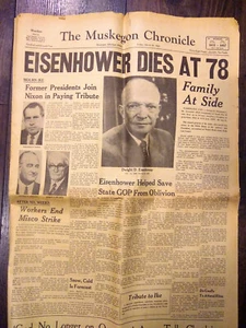 Muskegon Chronicle March 28 1969 Dwight Eisenhower Dies at 78 Historic Newspaper - Picture 1 of 4