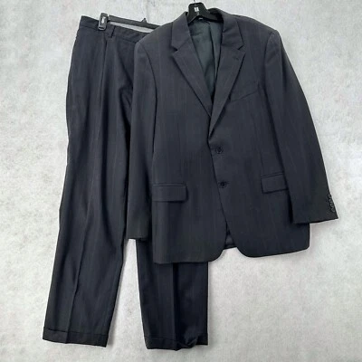 Calvin Klein Suit 42 Gray Pinstriped Blazer Jacket Sports Coat Pants 100% Wool - Image 1 of 4