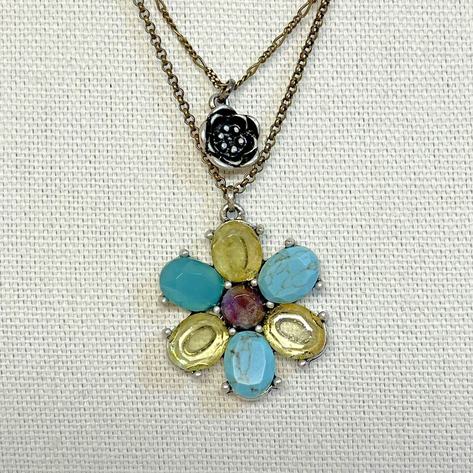 Collar Flor 2 Capas Marca Lucky Collar 20" Amarillo y Turquesa Foto 1 de 4