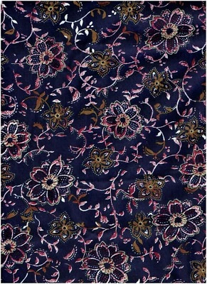 Beautiful Woolrich Dark Blue Floral Pattern Cotton Fabric 2 yds - 62”  - Image 1 of 2