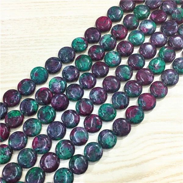 1 Strand/24Pcs 16x6mm Green&Rose Ruby in Fuchsite Round Loose Beads 15.5" HH577 - Image 1 of 1