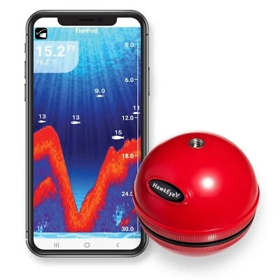 HawkEye FISHPOD 5X BLUETOOTH WIRELESS CASTABLE SMART PHONE FISH FINDER 2 YR WARR - Image 1 of 4