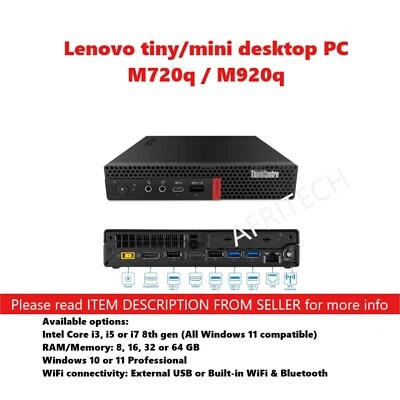 Lenovo i7-8700 2TB SSD 64GB RAM HDMI DP  M720q 920q Mini Desktop PC Win10 11 VAT - Image 1 of 4