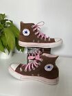 Converse Womens Hightops Trainers Brown & Pink Size 4 Pink Laces