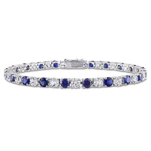 Amour Sterling Silver Created Blue and White Sapphire Tennis Bracelet - Picture 1 of 6