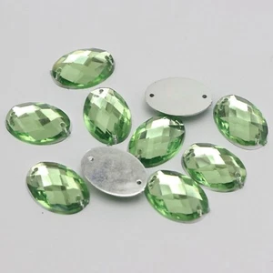 100 Soft Green Flatback Acrylic Oval Rhinestone Button 13X18mm Sew on beads - Picture 1 of 5