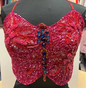 Karen Millen Beaded Cerise Halter Neck size 8 - Picture 1 of 10