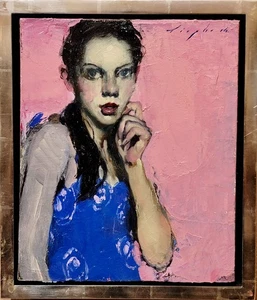 Malcolm Liepke - Das Mädchen im blauen Kleid - Ölgemälde - Bild 1 von 9